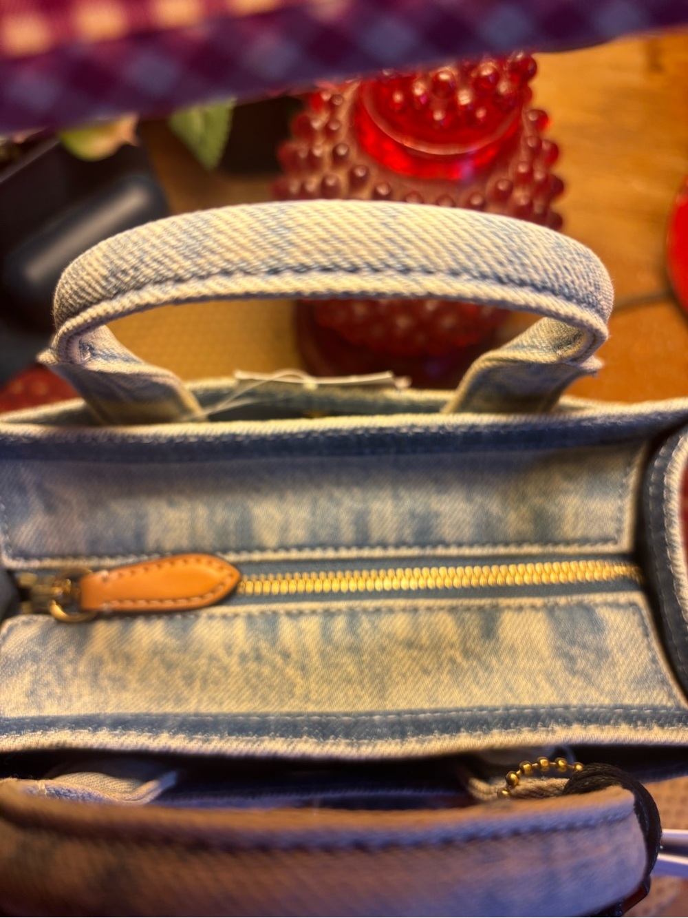 COACH CHERRY DENIM CARGO TOTE BAG - Picture 5 of 11